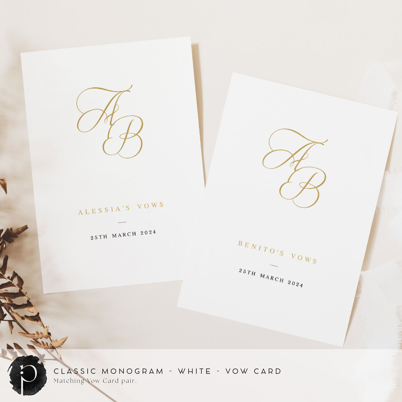 Classic Monogram - Wedding Vow Card Set