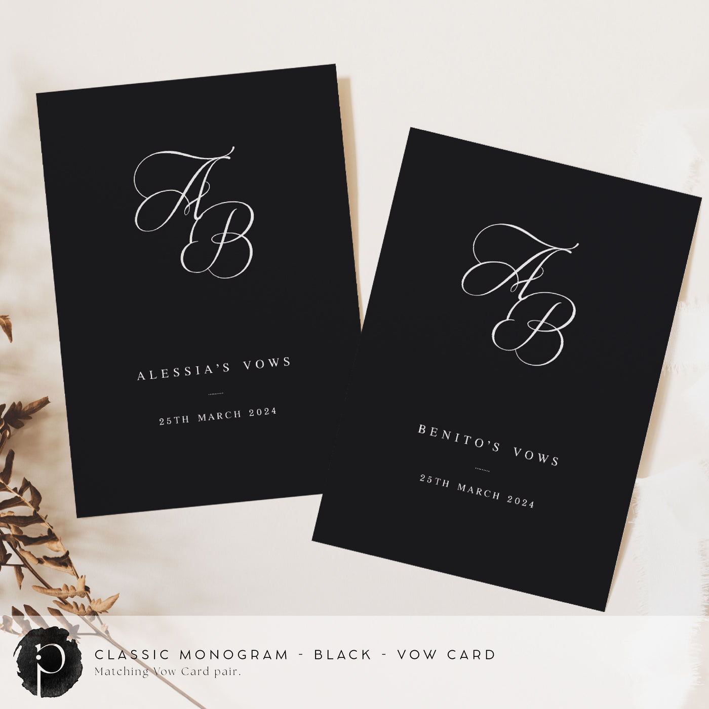 Classic Monogram - Wedding Vow Card Set