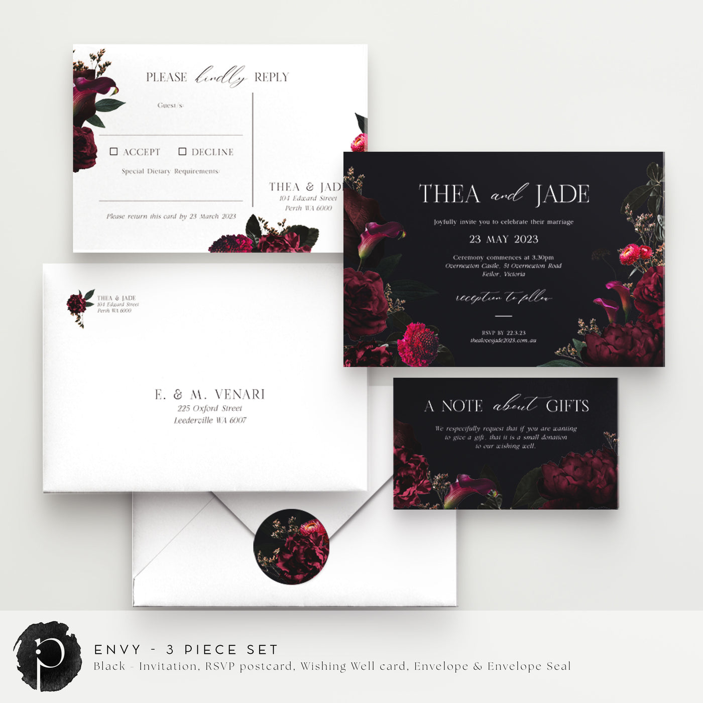 Envy - Wedding Invitation, RSVP Card & Gift/Wishing Well Card Set
