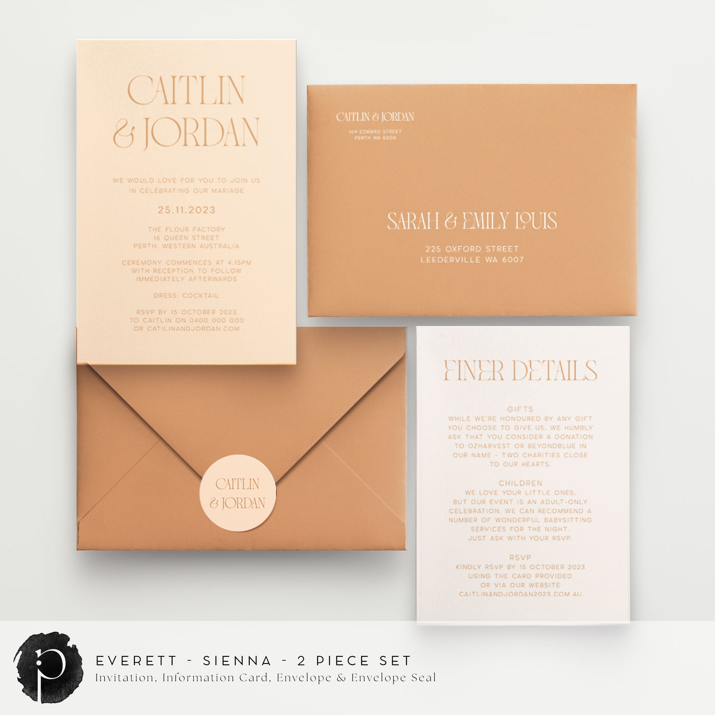 Everett - Wedding Invitation & Information/Details Card Set