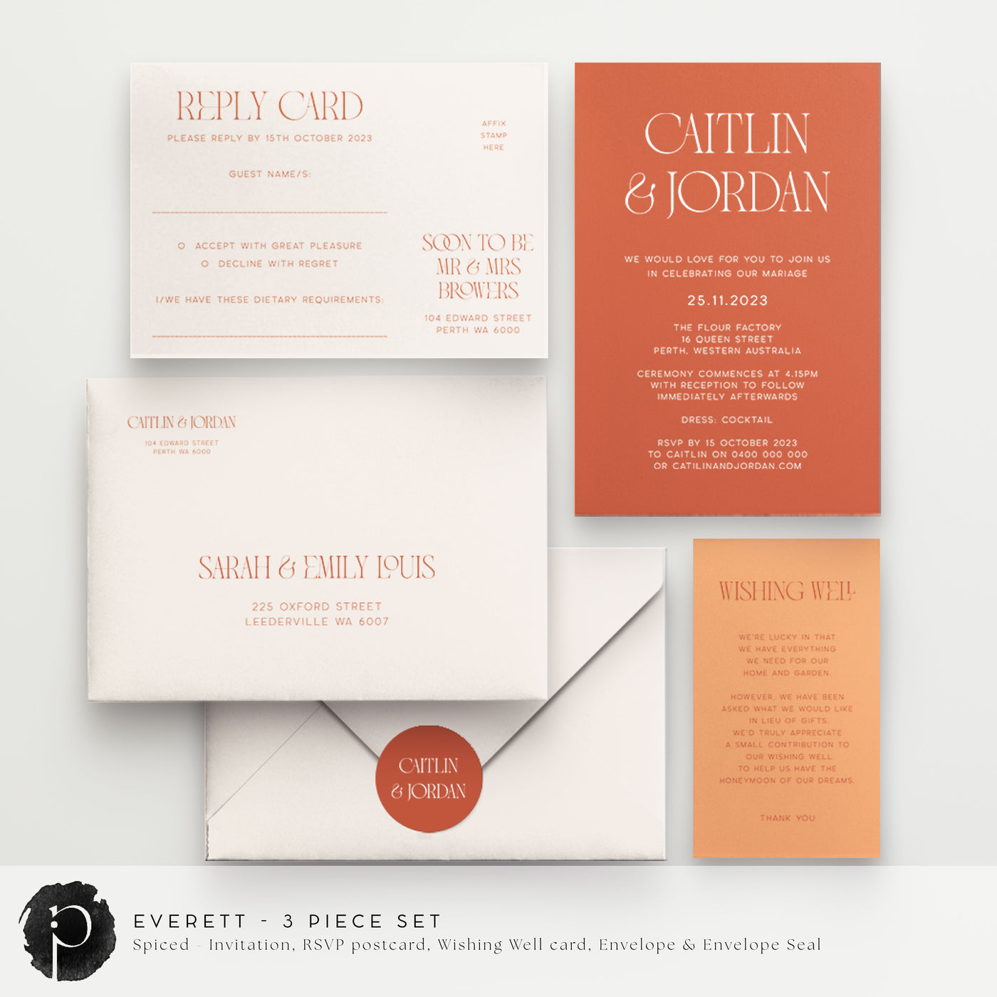 Everett - Wedding Invitation, RSVP Card & Gift/Wishing Well Card Set