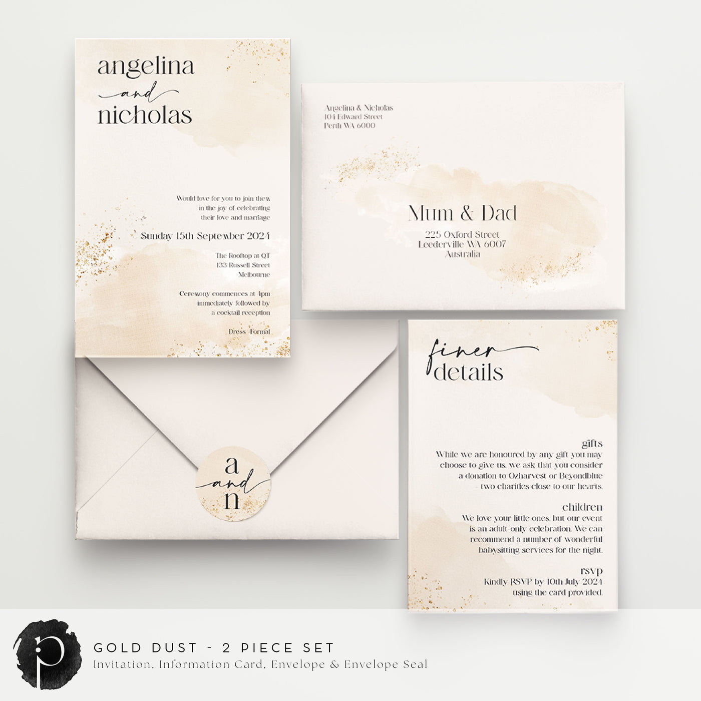 Gold Dust - Wedding Invitation & Information/Details Card Set