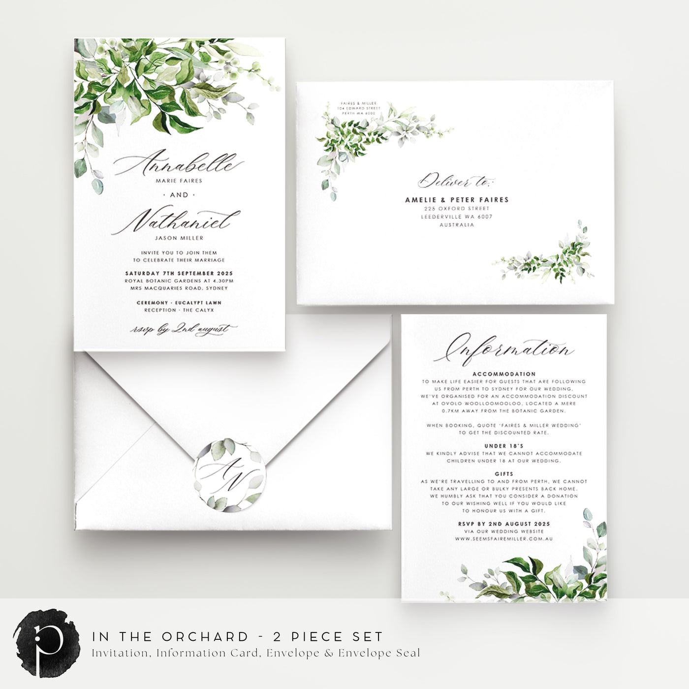 In The Orchard - Wedding Invitation & Information/Details Card Set