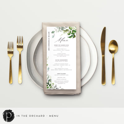 In The Orchard - Menu Cards