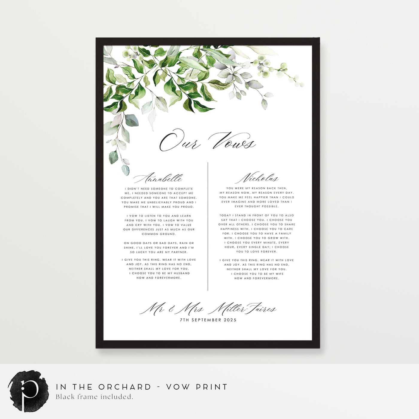 In The Orchard - Wedding Vow Keepsake