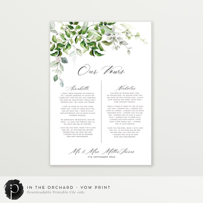 In The Orchard - Wedding Vow Keepsake