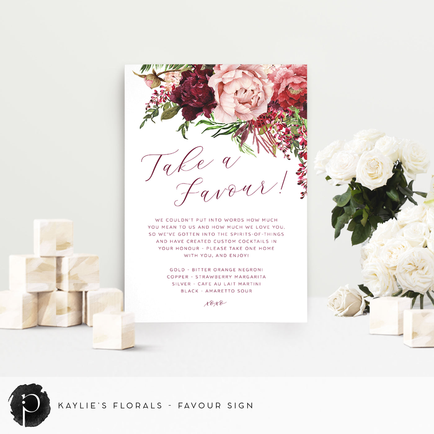 Kaylie's Florals - Wedding Guest Favour, Bonbonniere Table Sign