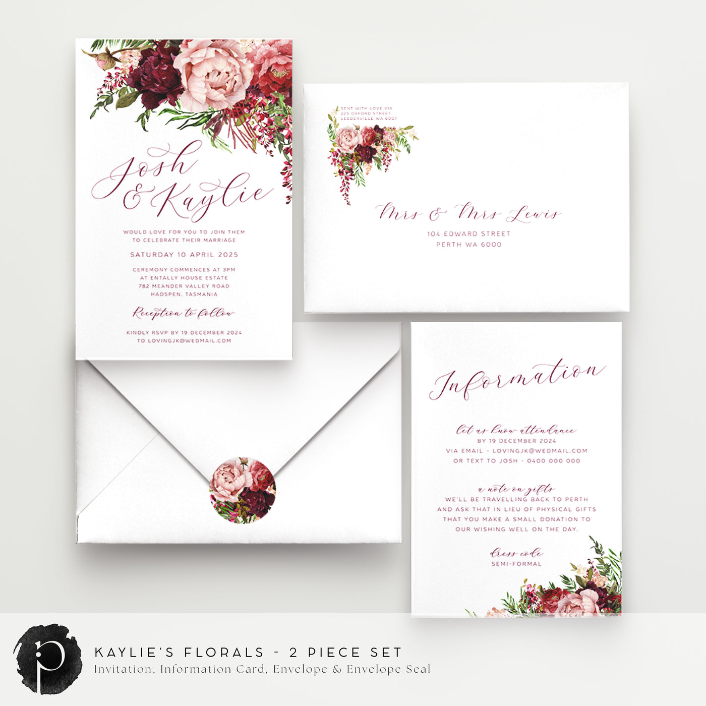 Kaylie's Florals - Wedding Invitation & Information/Details Card Set