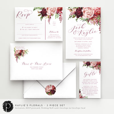 Kaylie's Florals - Wedding Invitation, RSVP Card & Gift/Wishing Well Card Set