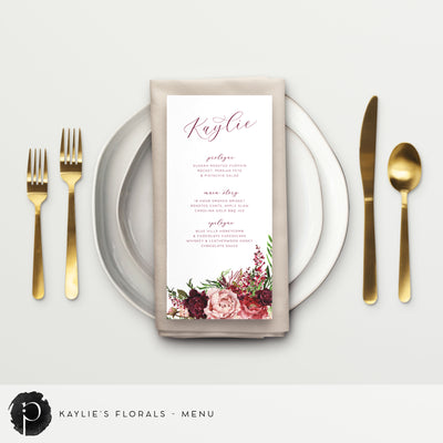Kaylie's Florals - Menu Cards