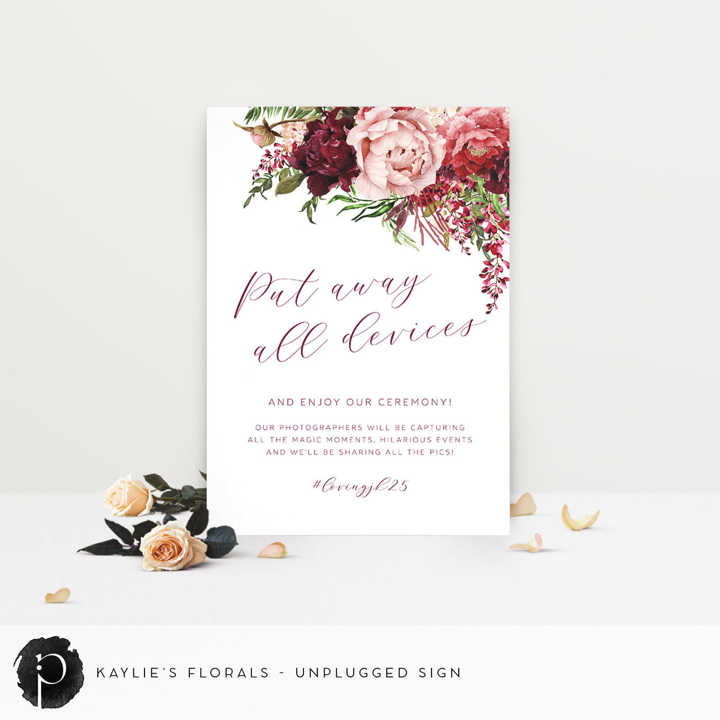 Kaylie's Florals - Unplugged Ceremony Sign