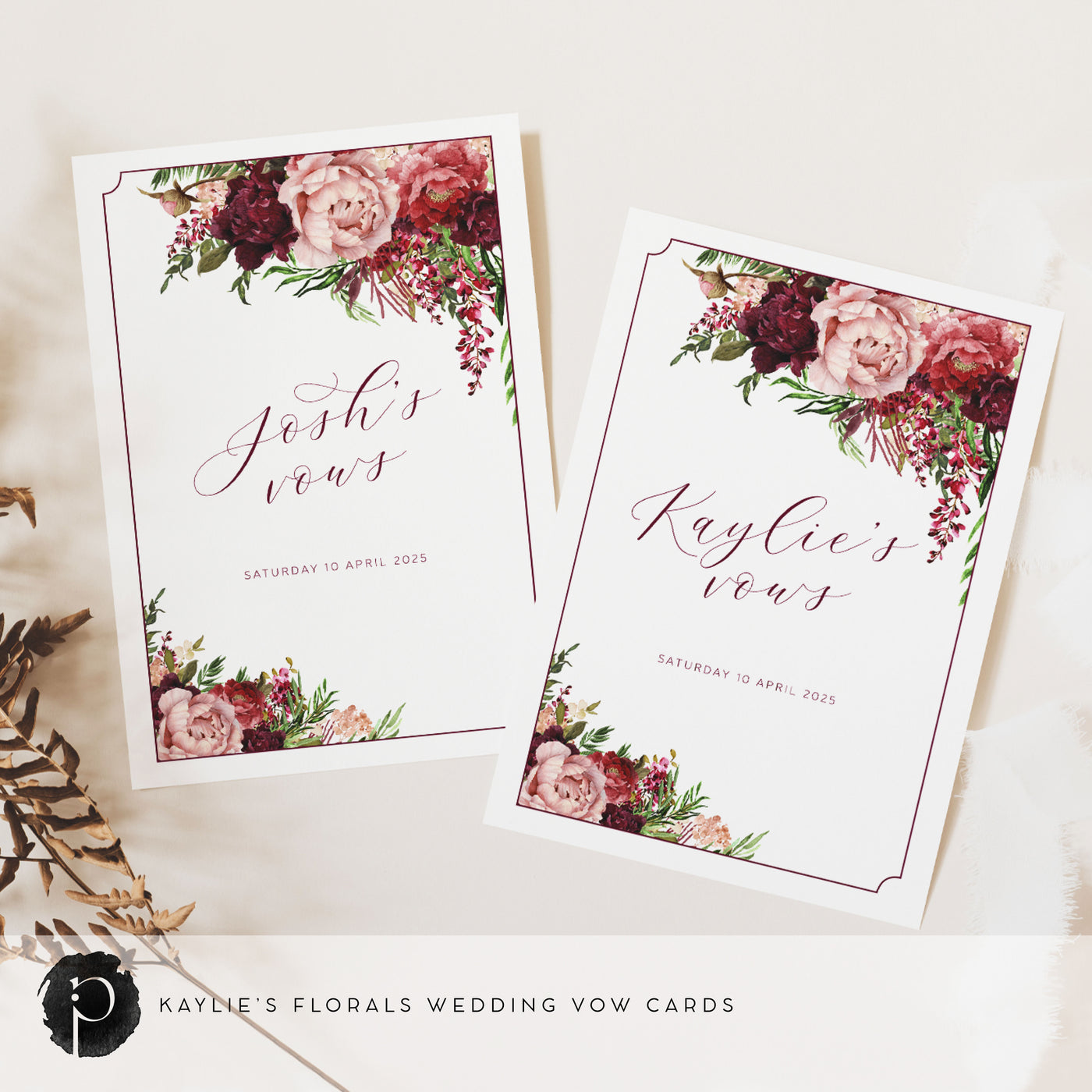 Kaylie's Florals - Wedding Vow Card Set