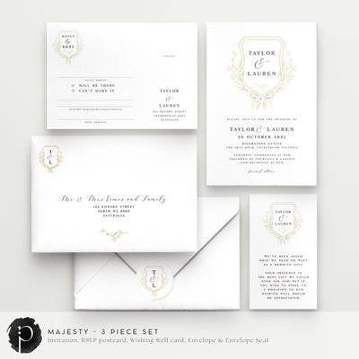 Majesty - Wedding Invitation, RSVP Card & Gift/Wishing Well Card Set