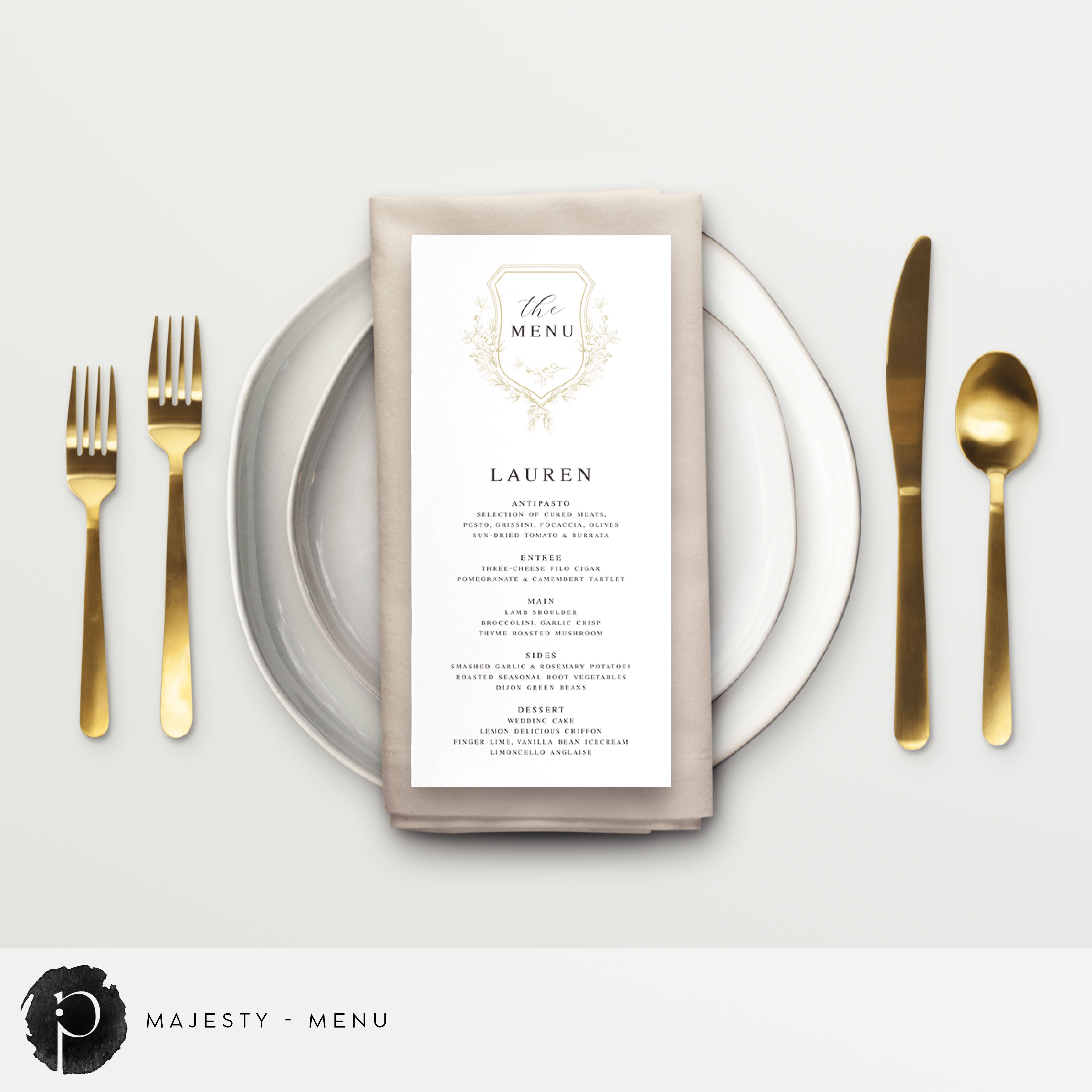 Majesty - Menu Cards – Paper & Ink Studio