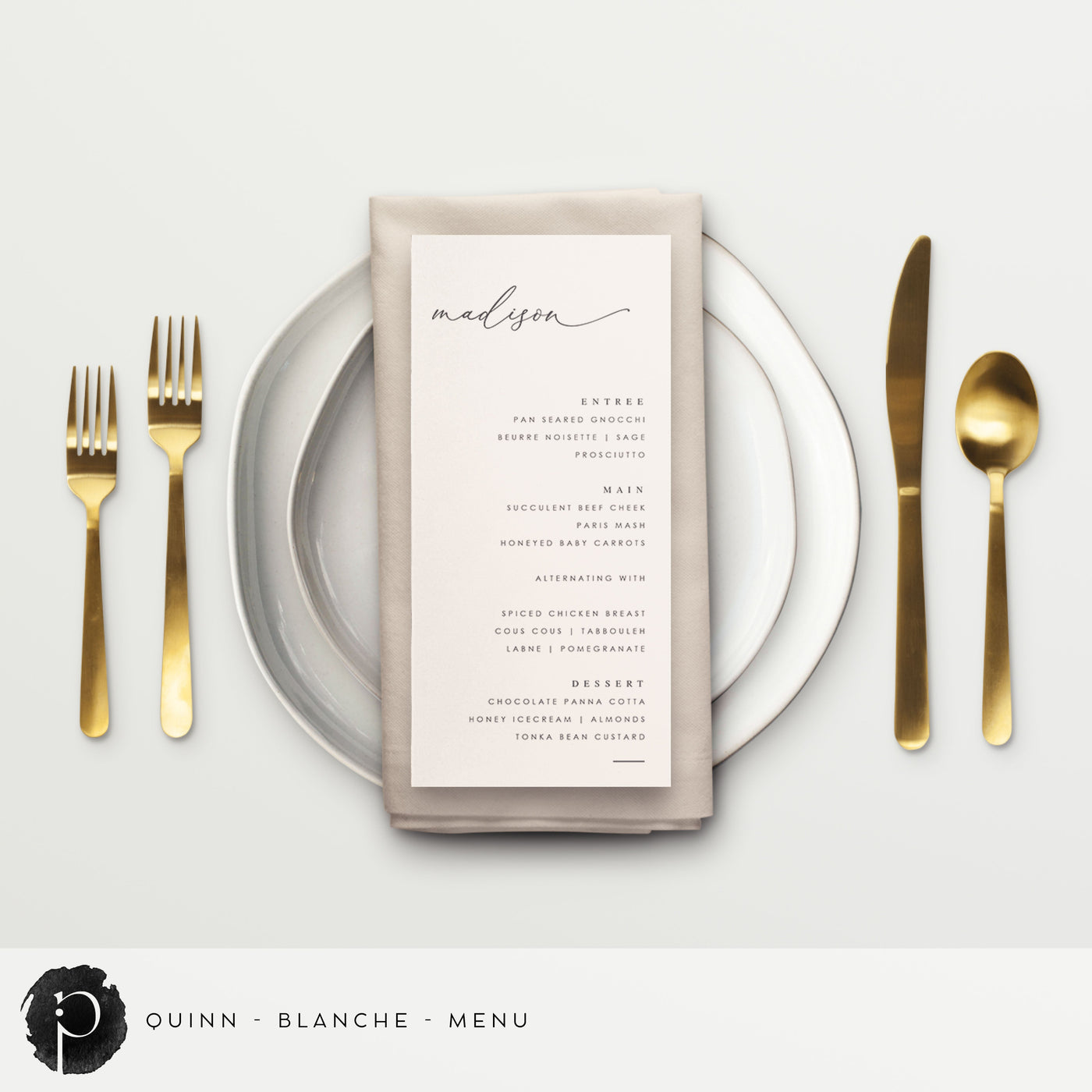 Quinn - Menu Cards