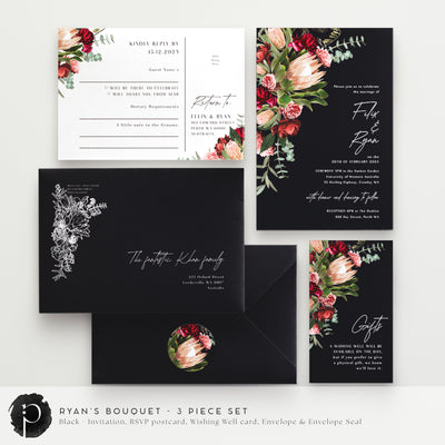 Ryan's Bouquet - Wedding Invitation, RSVP Card & Gift/Wishing Well Card Set