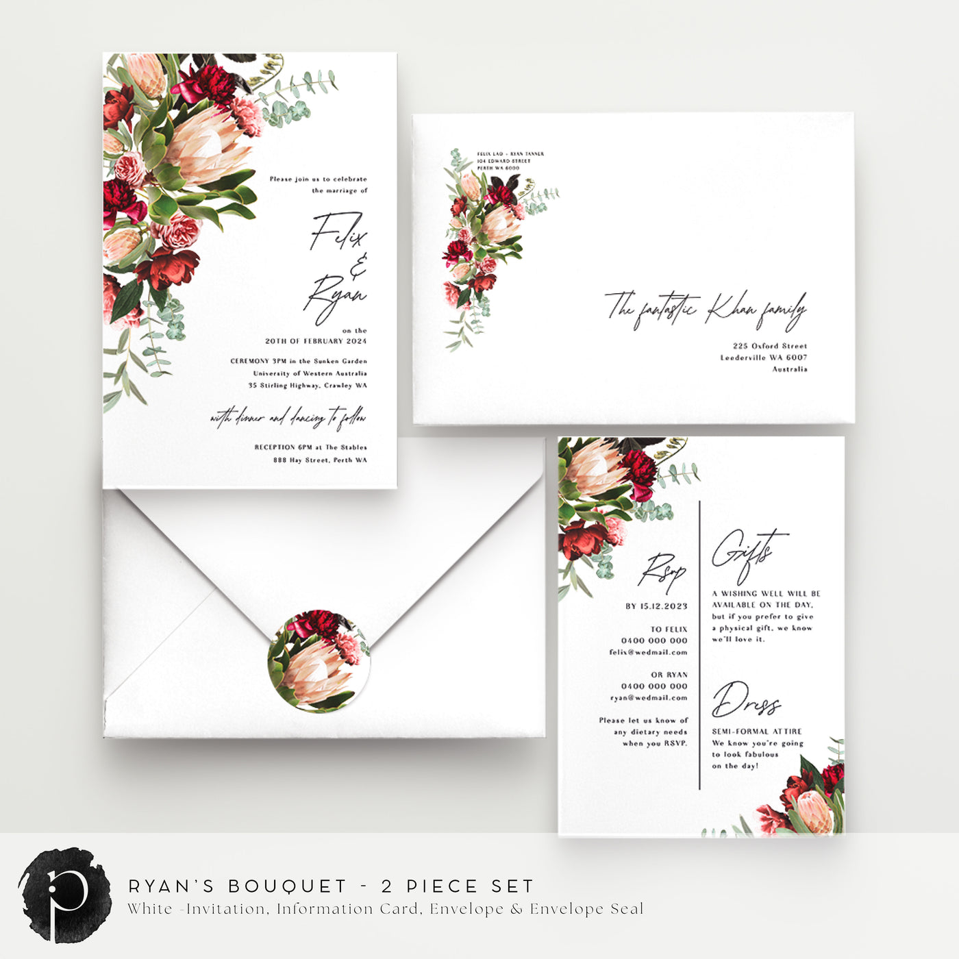 Ryan's Bouquet - Wedding Invitation & Information/Details Card Set