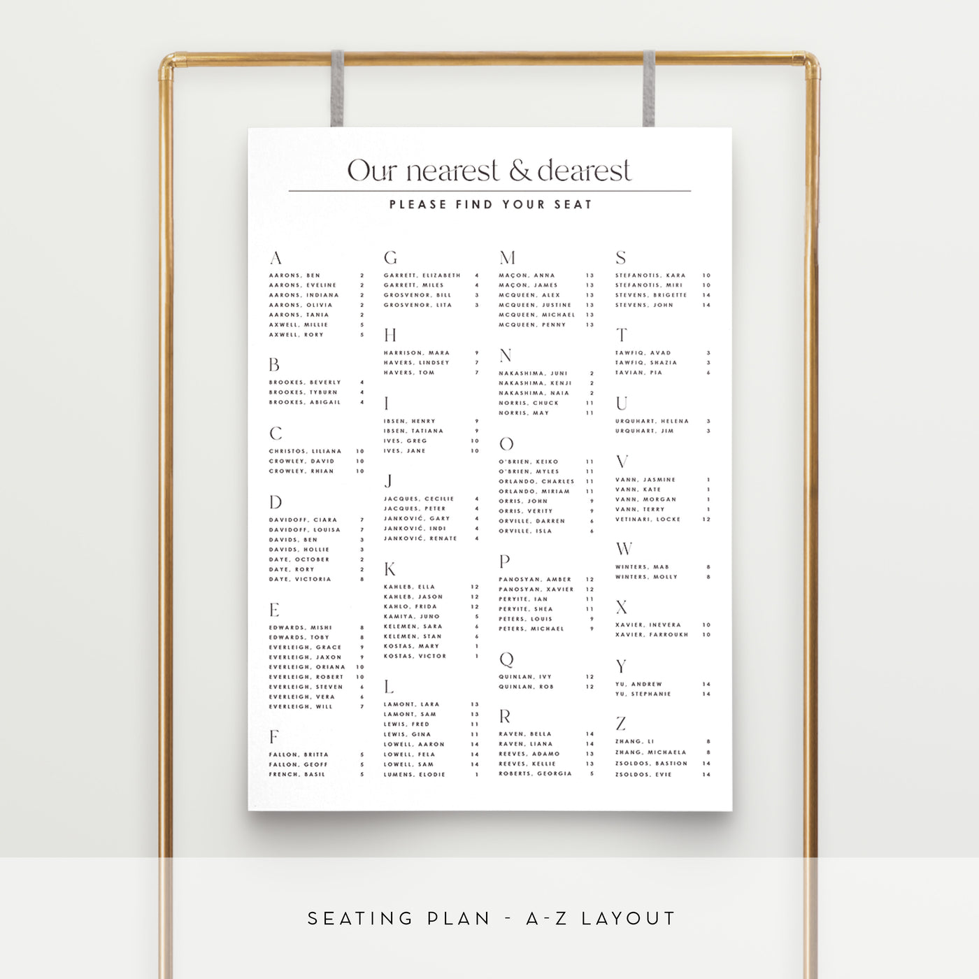 Written In The Stars - Seating Plan Chart