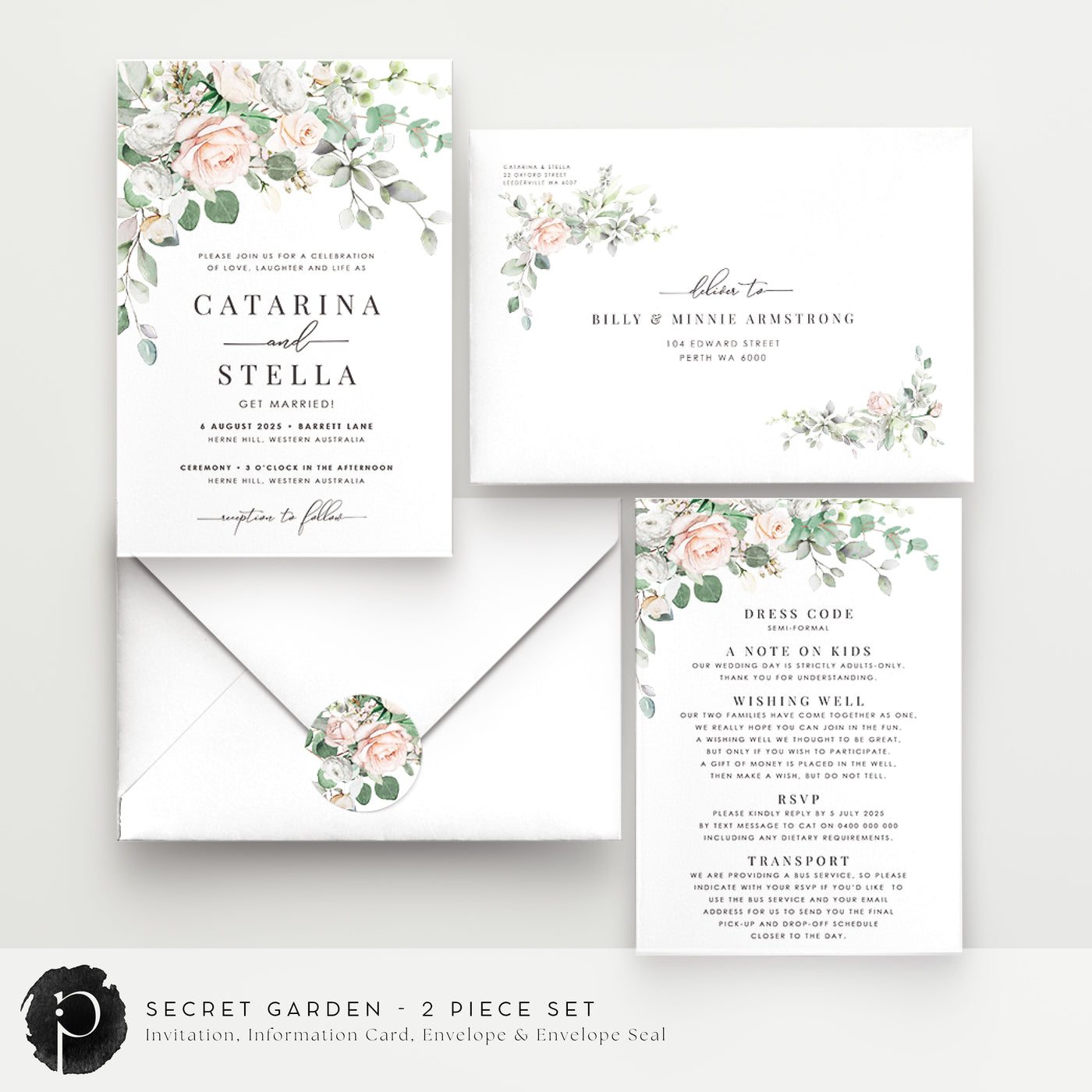 Secret Garden - Wedding Invitation & Information/Details Card Set