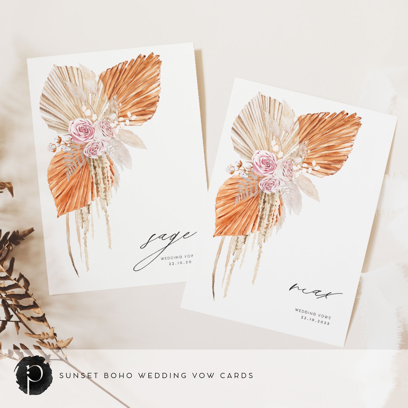 Sunset Boho - Wedding Vow Card Set