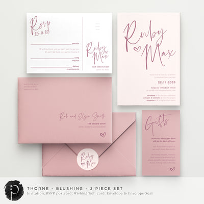 Thorne - Wedding Invitation, RSVP Card & Gift/Wishing Well Card Set