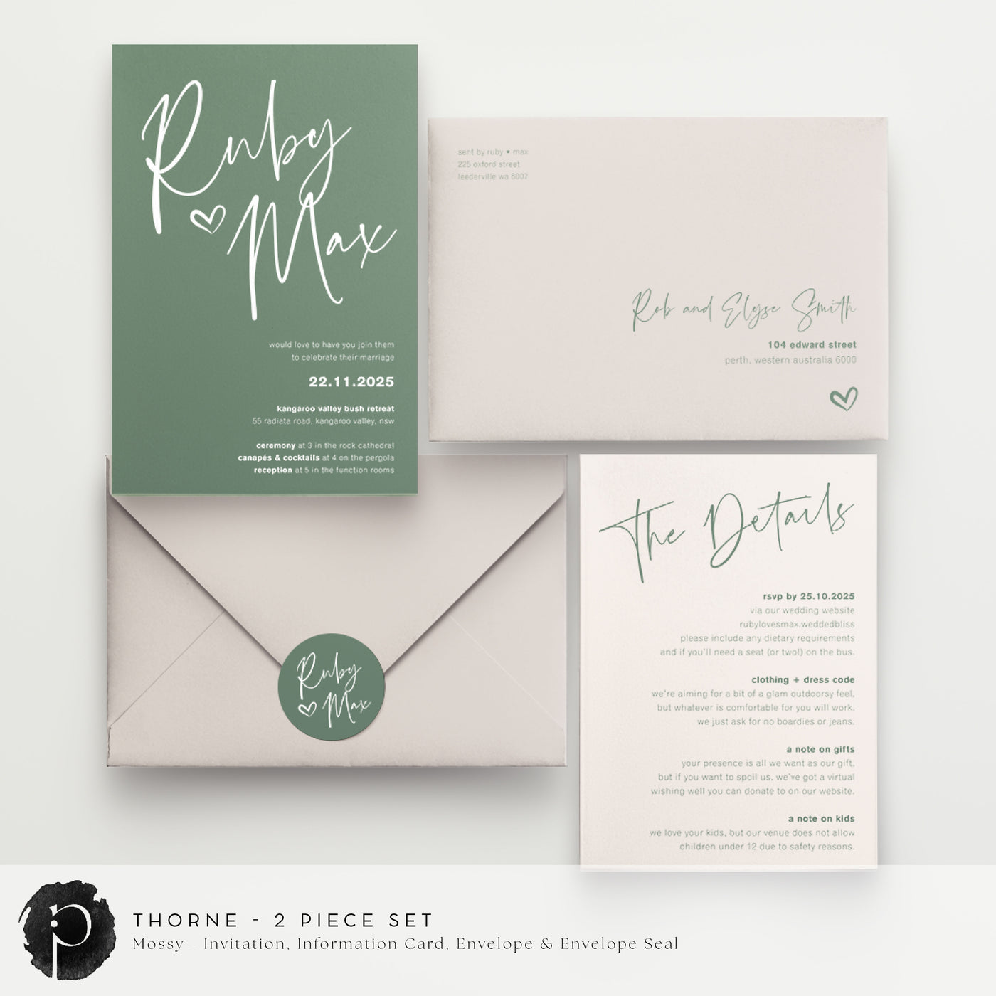 Thorne - Wedding Invitation & Information/Details Card Set