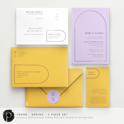 Verne - Wedding Invitation, RSVP Card & Gift/Wishing Well Card Set