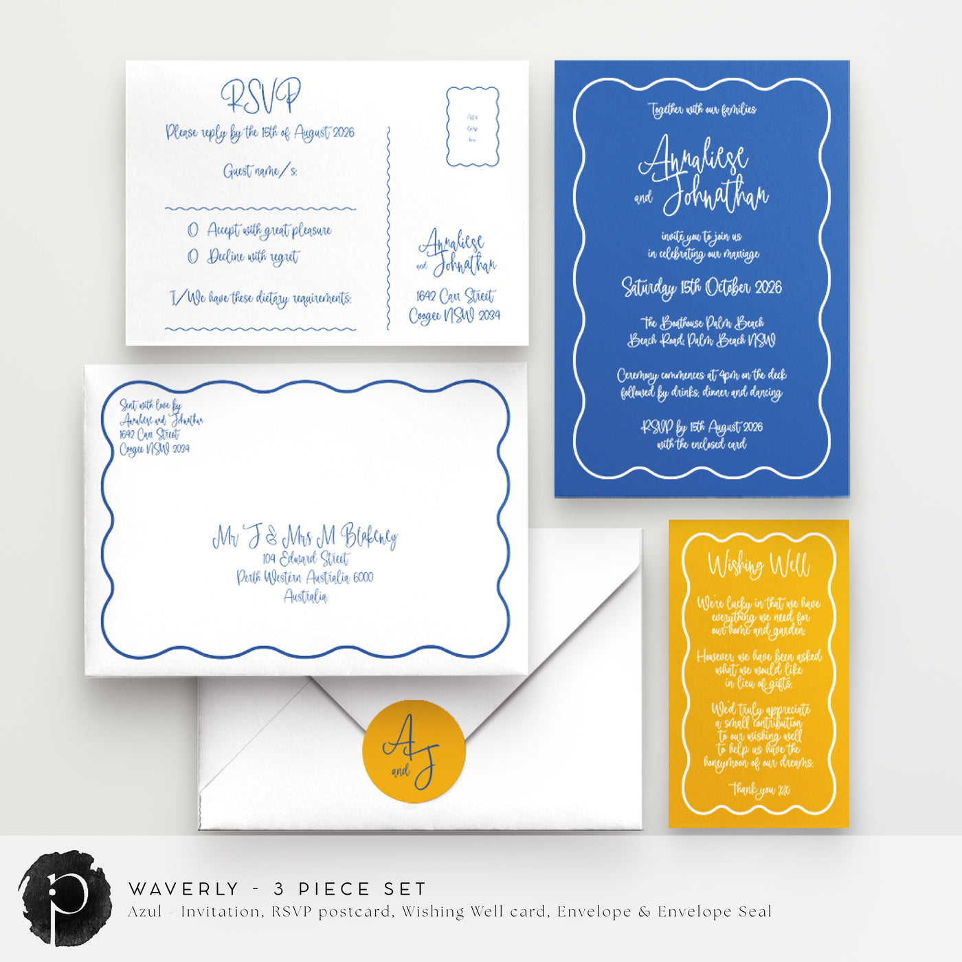 Waverly - Wedding Invitation, RSVP Card & Gift/Wishing Well Card Set