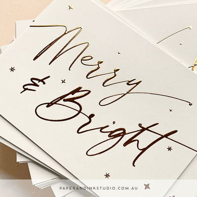 Merry & Bright Christmas Notecards - White (10 pack)